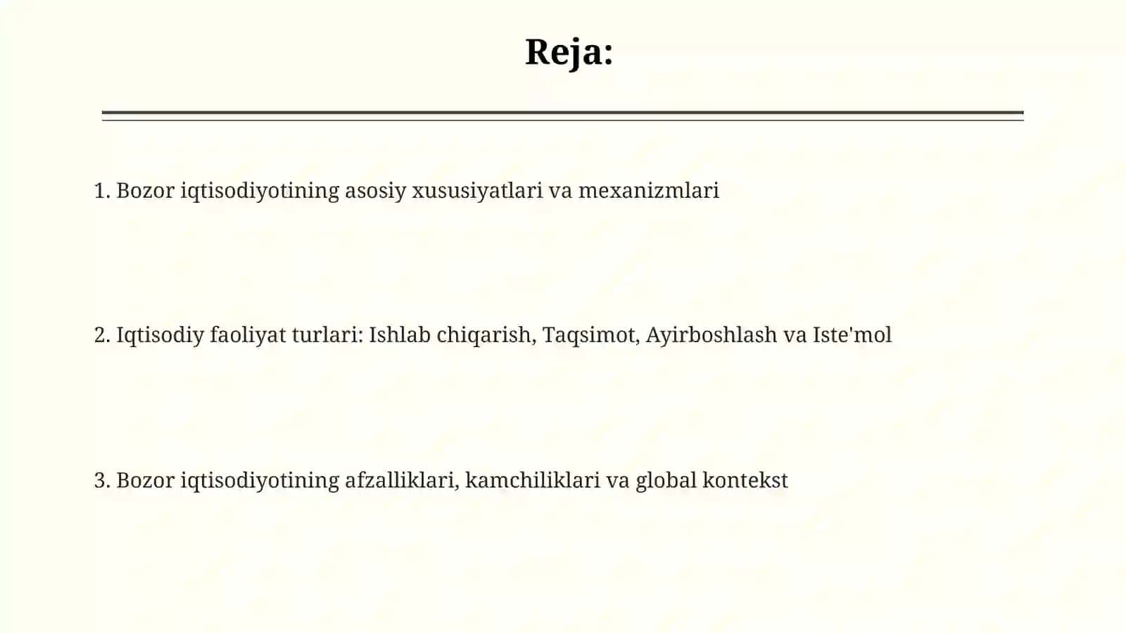 Iqtisodiy faoliyat turlari Bozor iqtisodiyotining belgilari 2