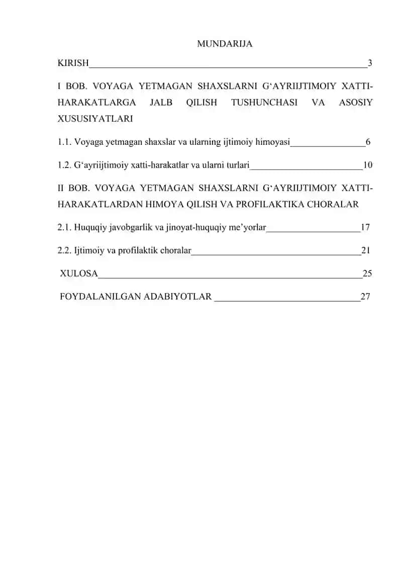 "Voyaga yetmagan shaxsni g'ayriijtimoiy xatti-harakatlarga jalb qilish" KURS ISHI 2
