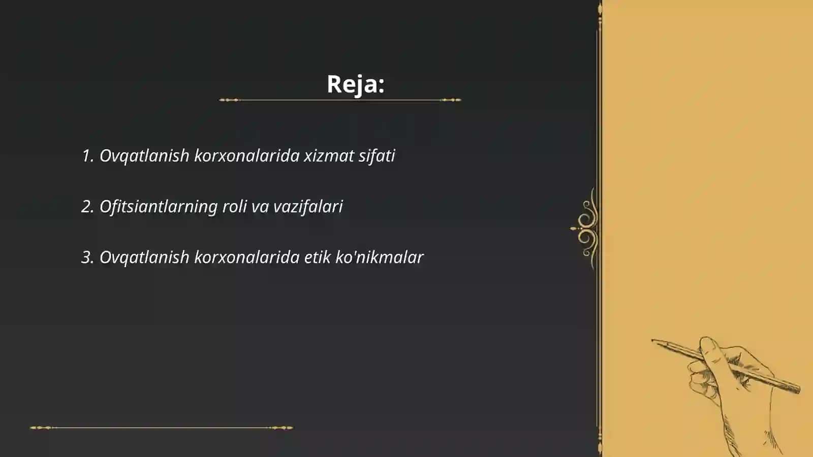 Ovqatlanish korxonalarida xizmat kòrsatish klaslari 2