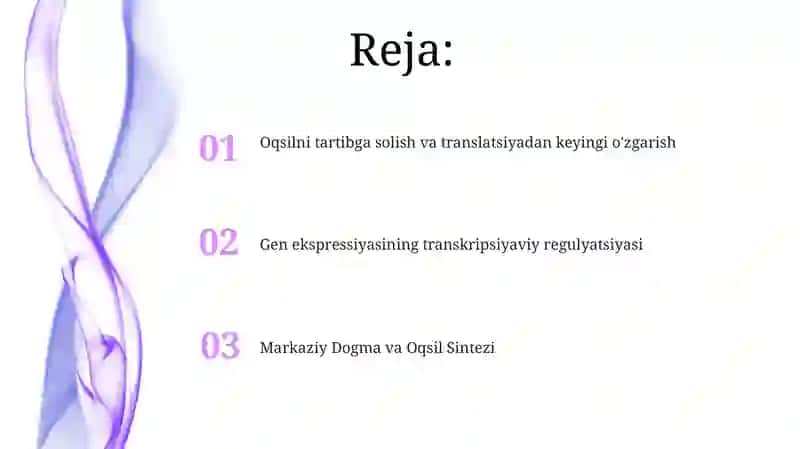 Oqsil biosintezi va genetik darajadagi regulyatsiyasi 2