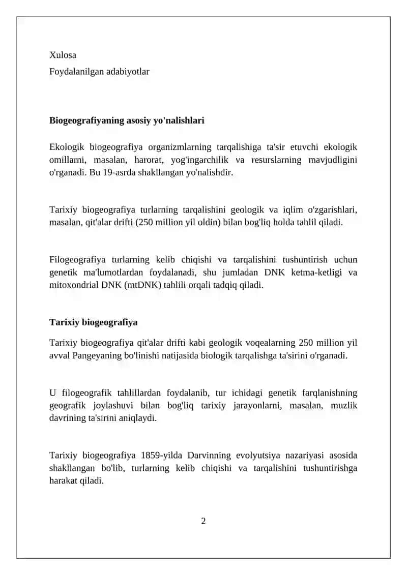 Biogeografiyaning asosiy yo'nalishlari 2