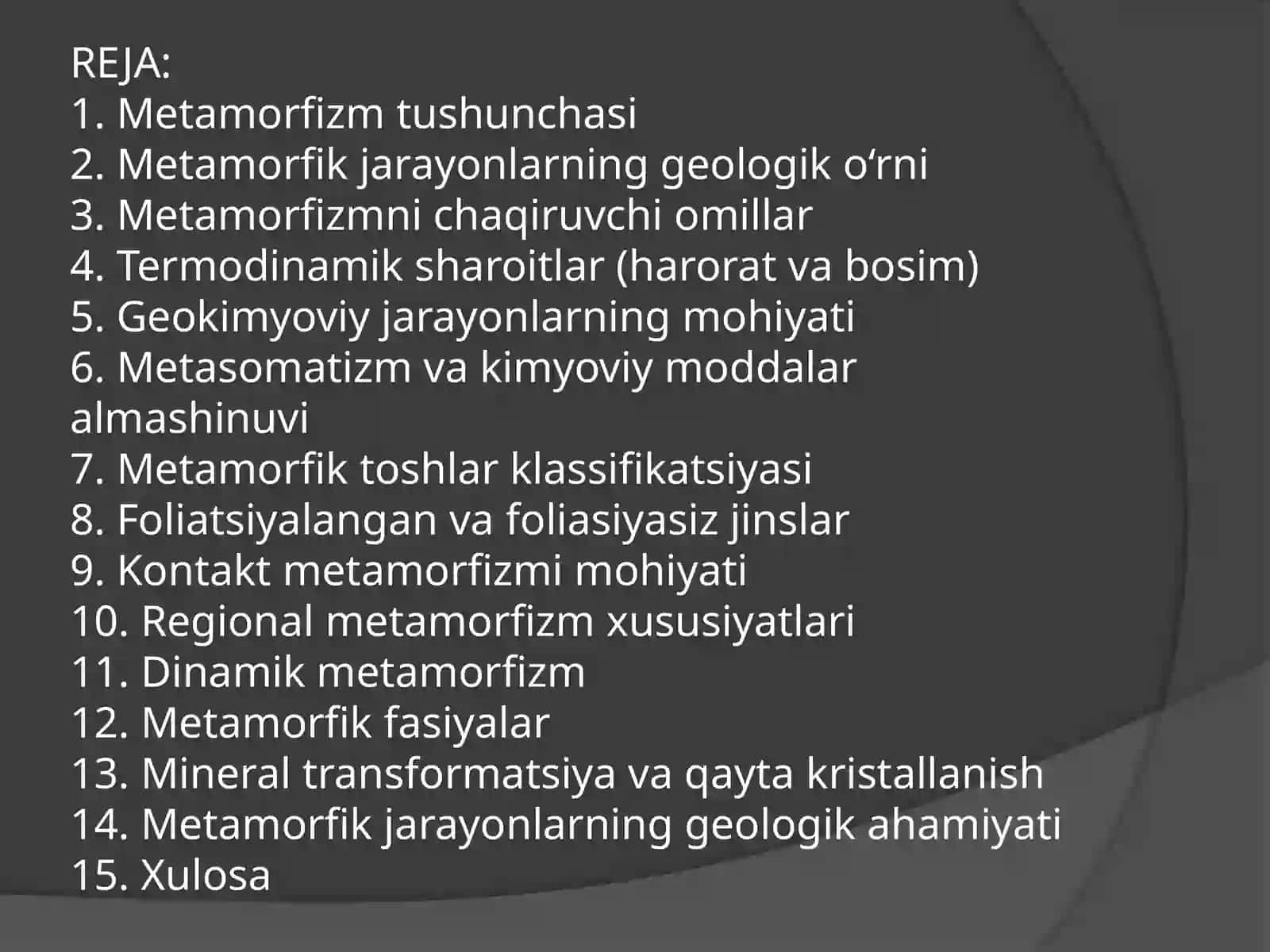 Metamorfik jarayonlar geokimyosi va fizikasi 2