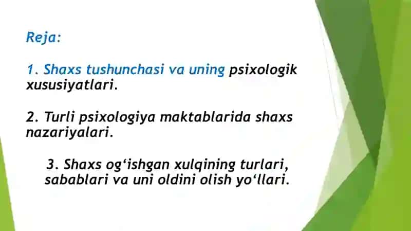 Turli xil psixologiya maktablarining shaxs nazariyalari. Shaxs ogʻishgan xulqini psixologik tasniflash 2