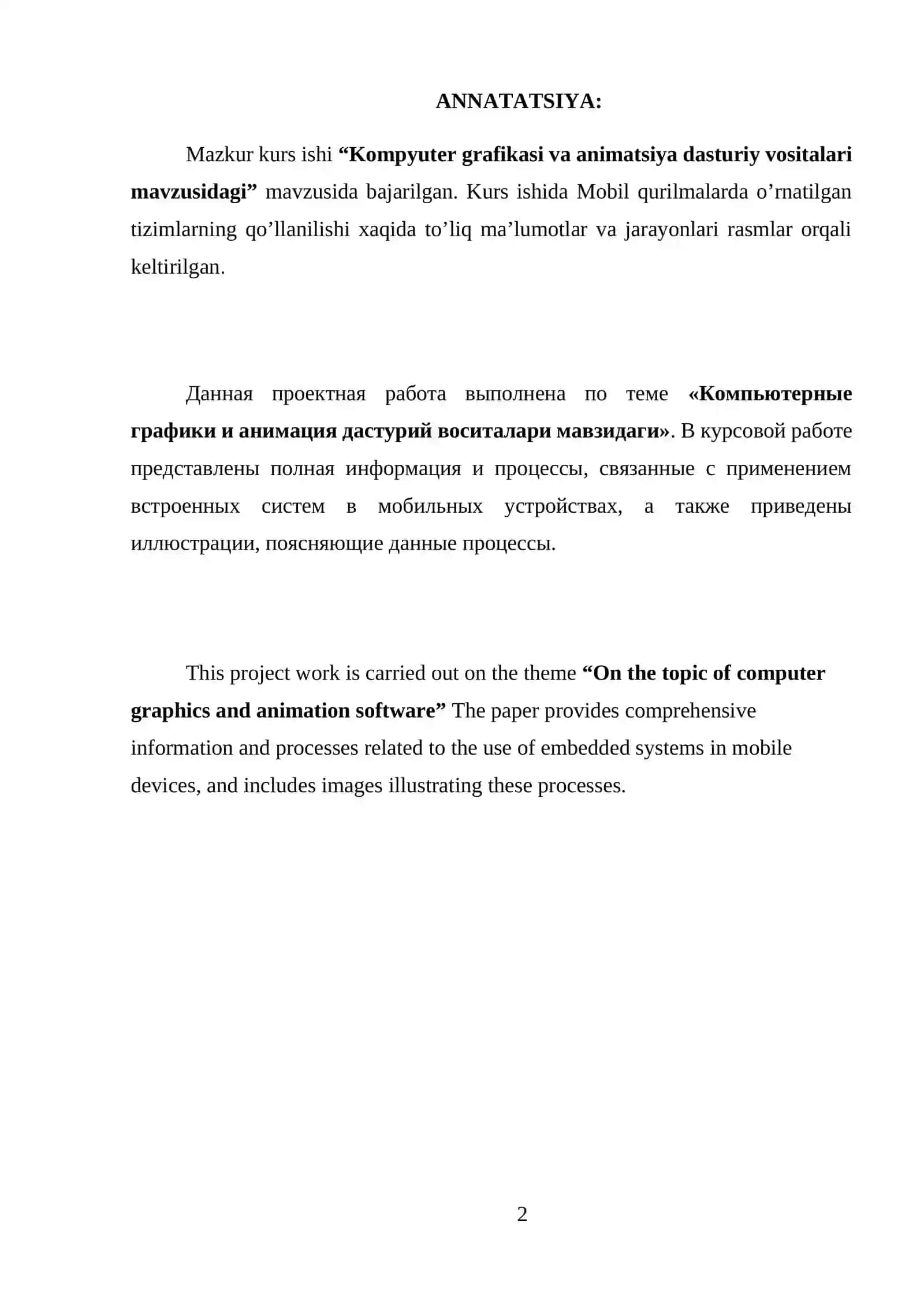 Kompyuter grafikasi va animatsiya dasturiy vositalari 2