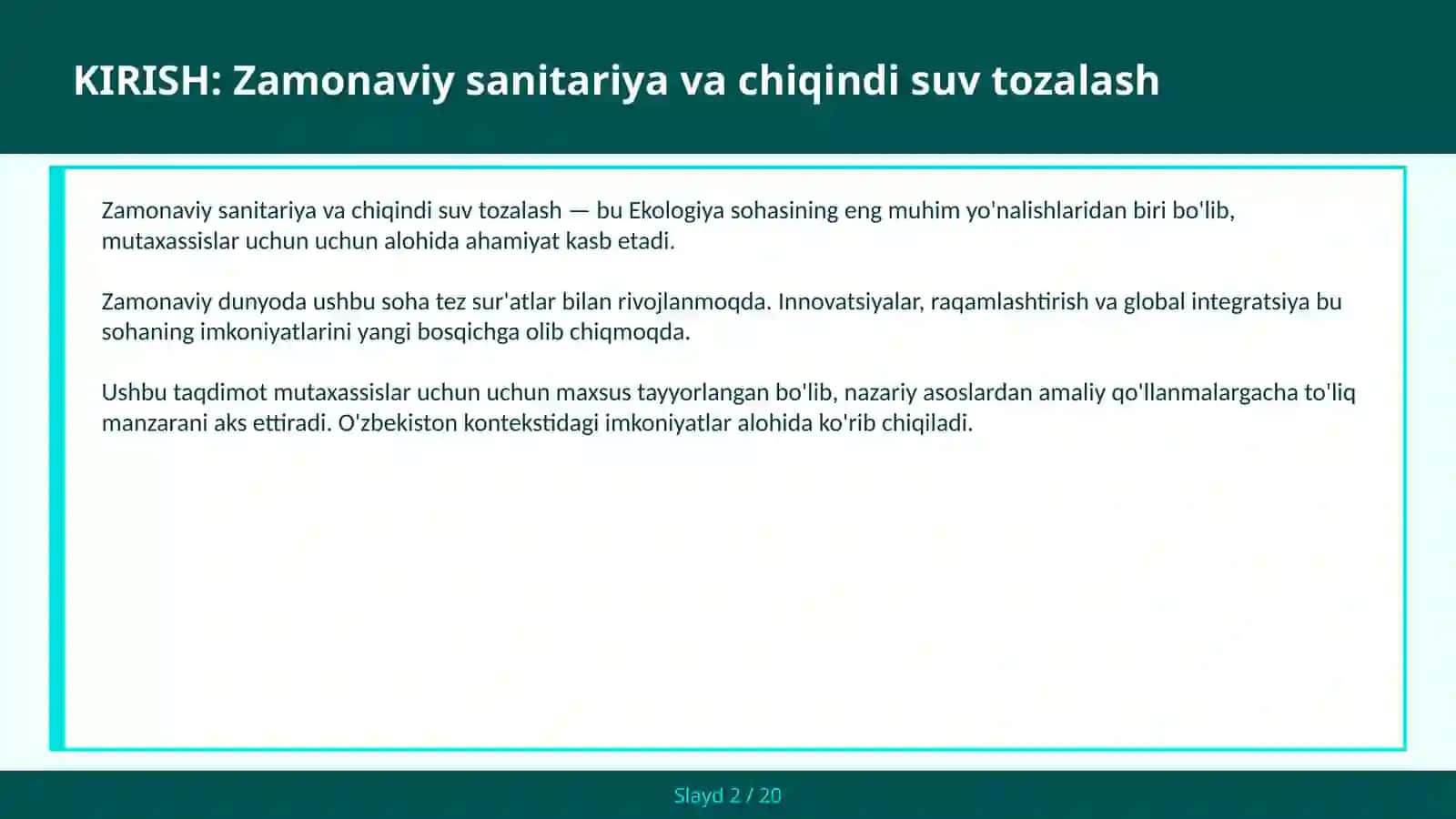 Zamonaviy Sanitariya va Chiqindi Suv Tozalash 2