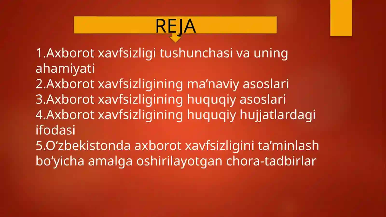 O’zbekistonda axborot xavfsizligining ma’naviy va huquqiy asoslari ularning huquqiy hujjatlardagi ifodasi 2