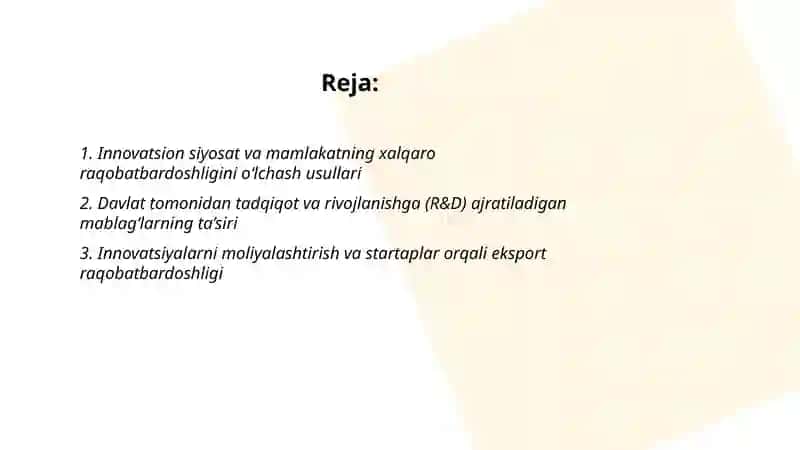 Mamlakatning xalqaro raqobatbardoshligiga innovatsion siyosatining tasiri 2