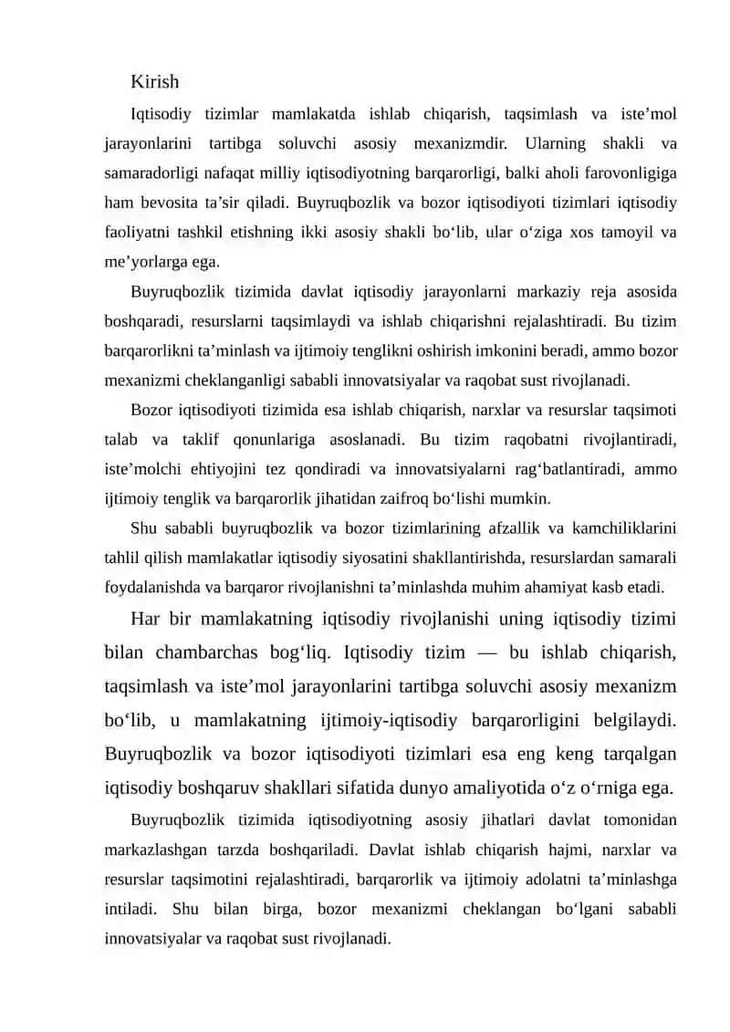 Buyruqbozlik va Bozor Iqtisodiyoti Tizimlarining Afzallik va Kamchiliklarni Tahlil Qilish 2