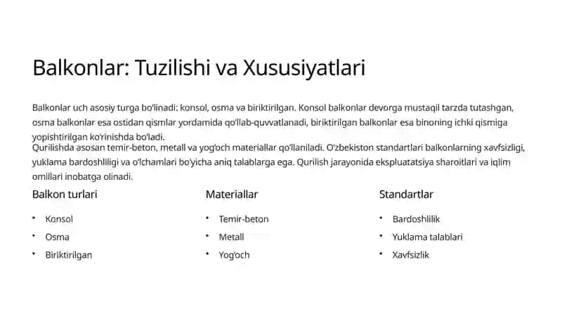 Balkon, Lodjiya, Erker va Ayvon Konstruksiyalari 2