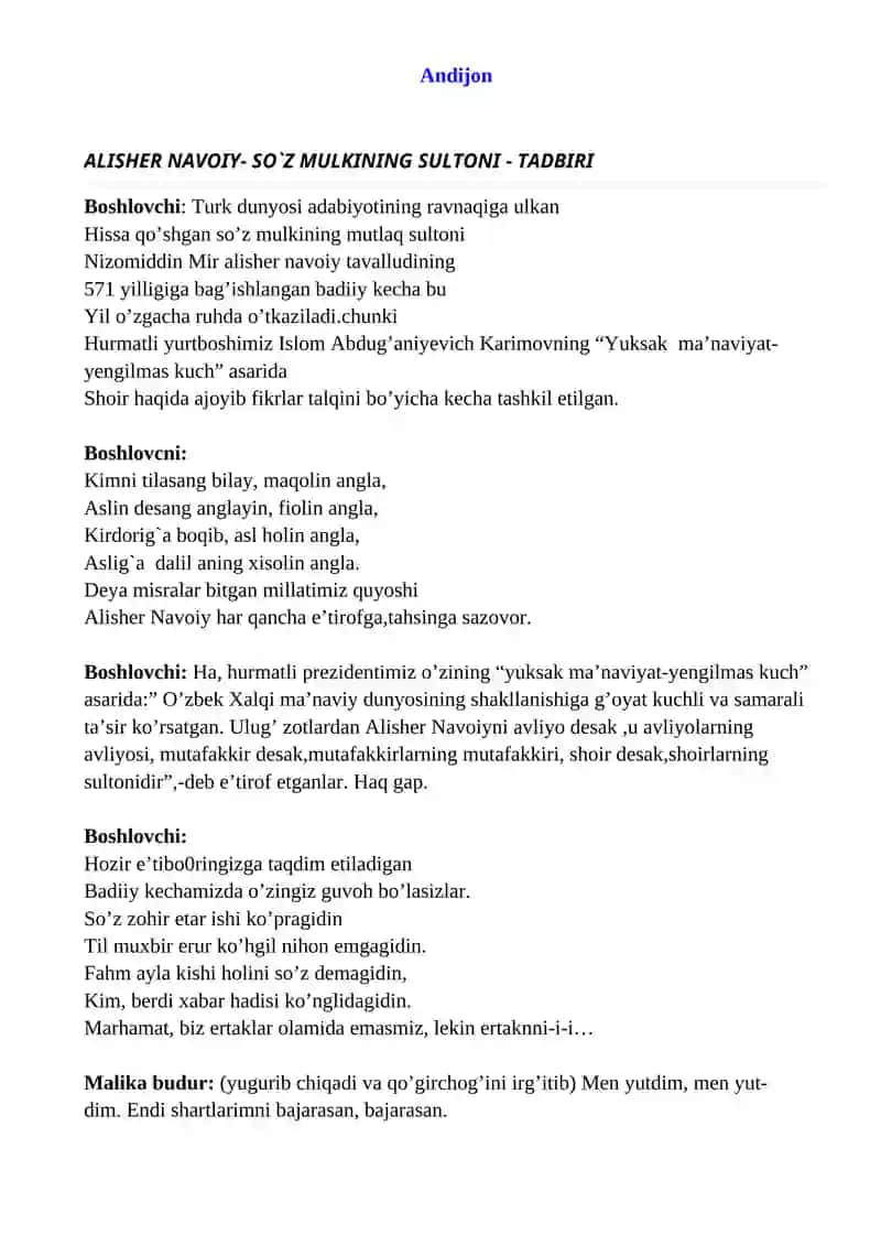 ALISHER NAVOIY- SO`Z MULKINING SULTONI - TADBIRI 2