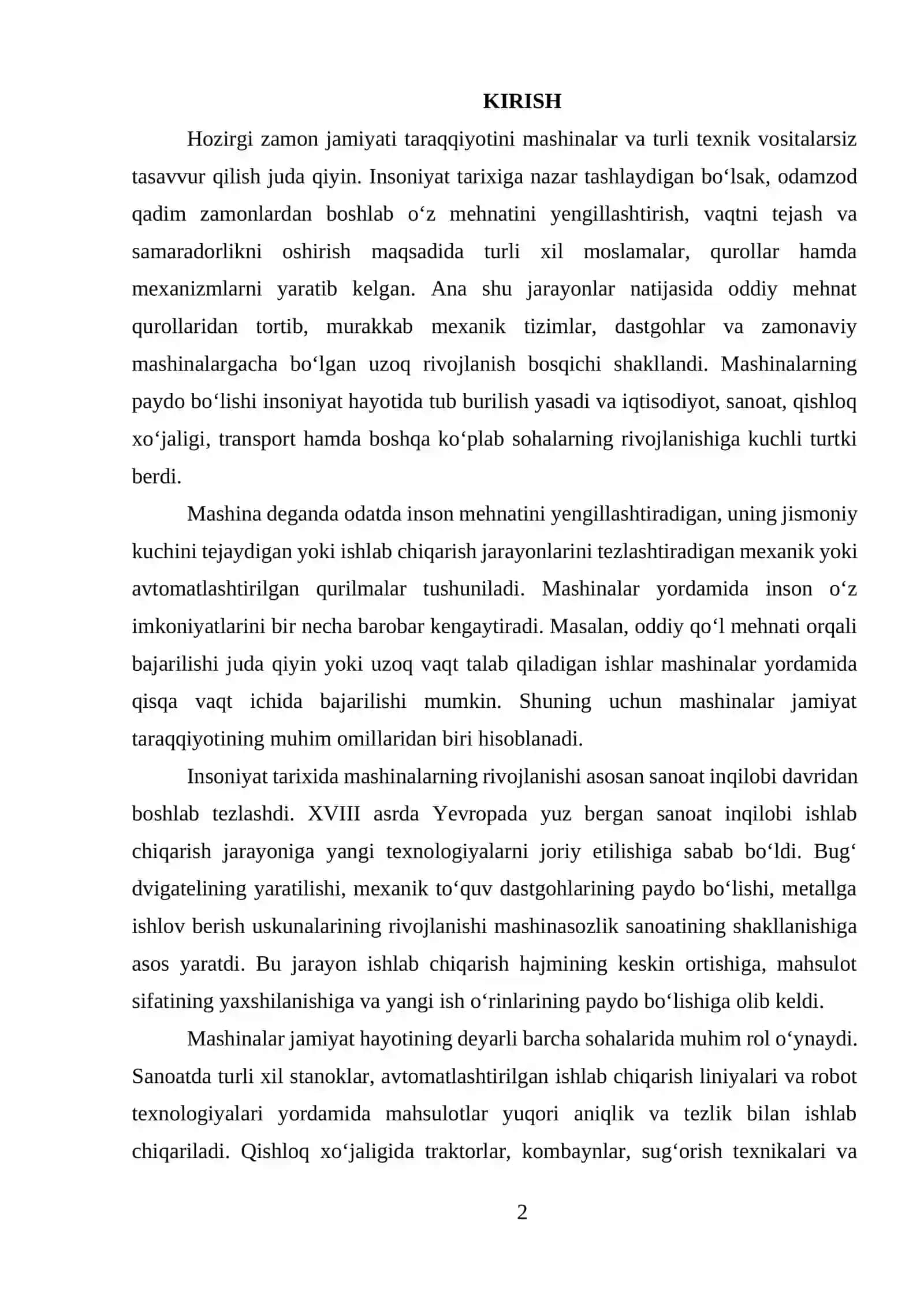 MASHINALAR (DASTGOHLAR) JAMIYAT HAYOTIDA QANDAY O‘RIN TUTADI? 2