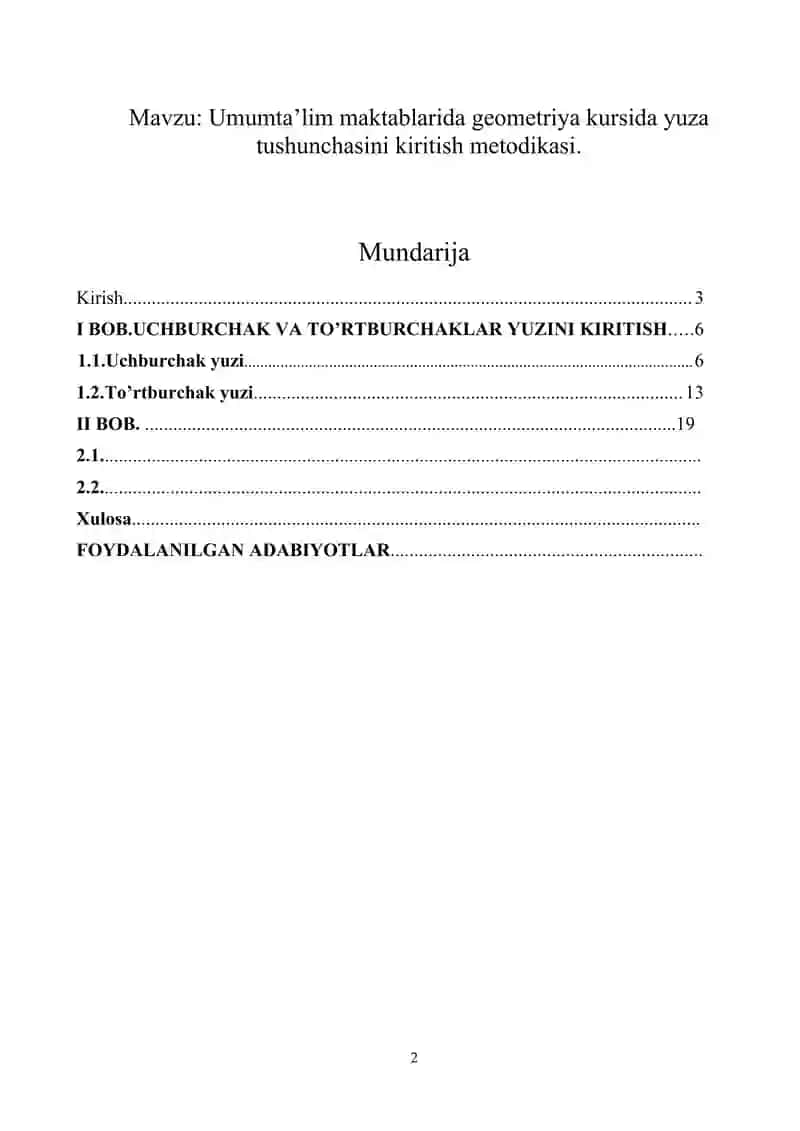 Umumta’lim maktablarida geometriya kursida yuza tushunchasini kiritish metodikasi 2