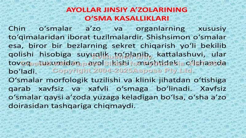 AYOLLAR JINSIY A’ZOLARIDA O’SMA OLDI VA O’SMA KASALLIKLARI 2