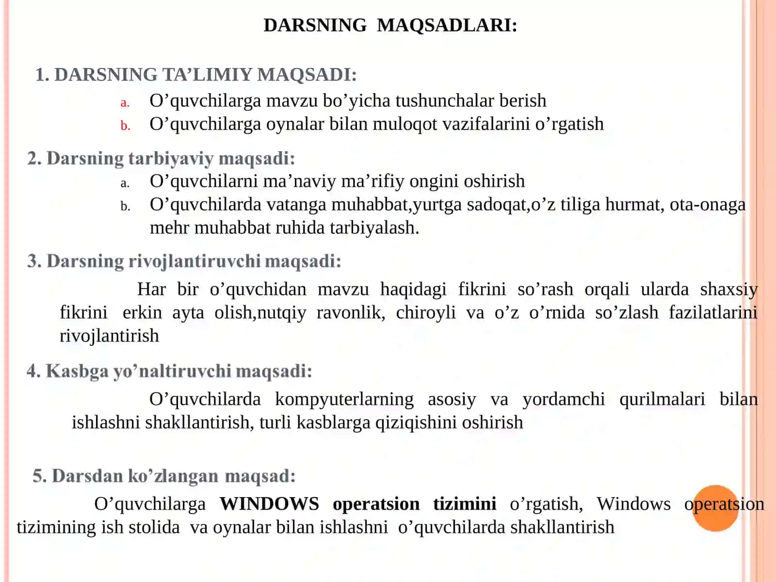 Windowsda oynalar bilan ishlash Informatika ochiq dars ishlanma 2