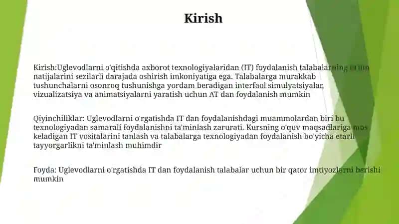 Uglevodar Mavzusini O'Qitishda Axborot Texnologiyalaridan Foydalanish 2