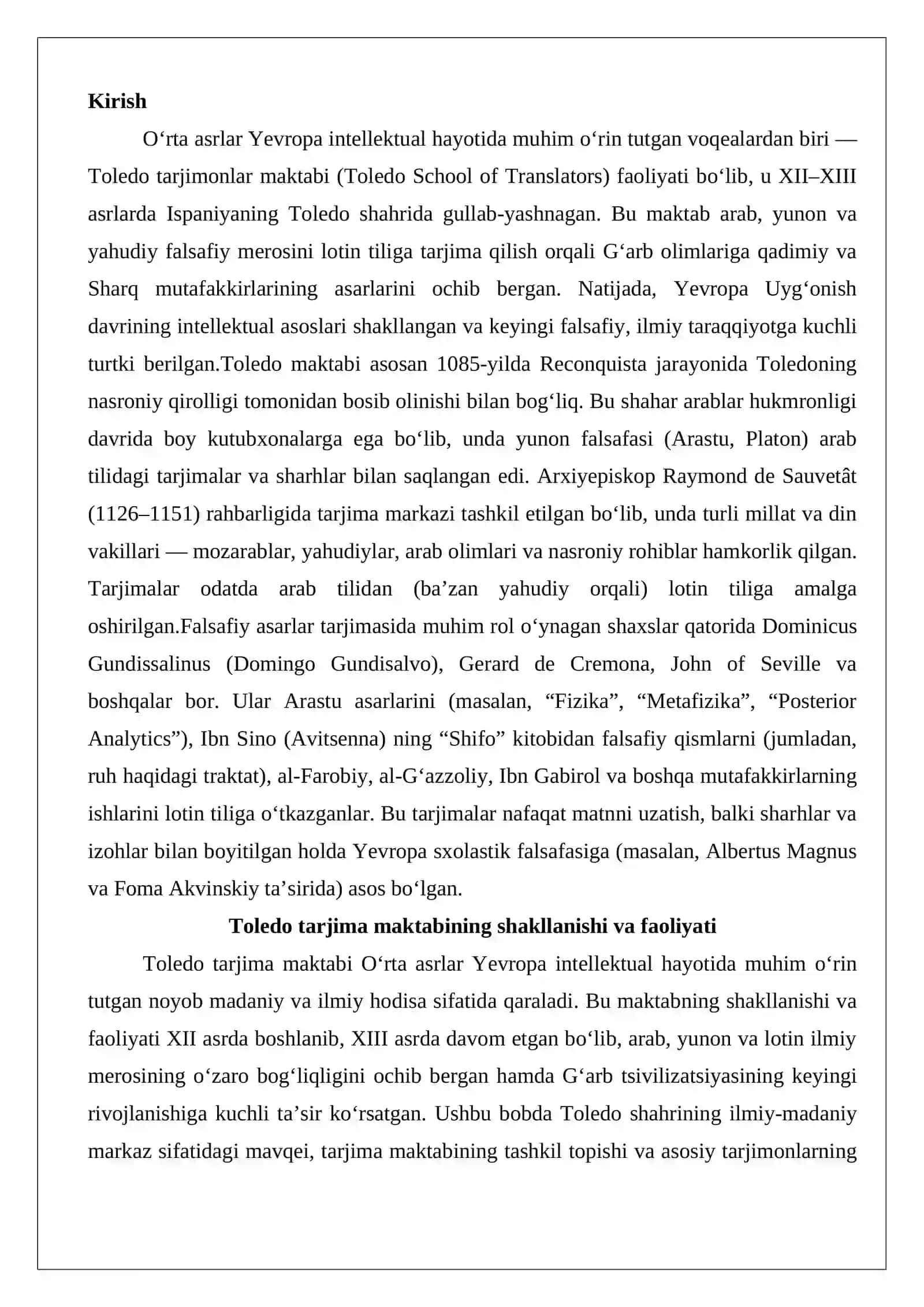 Toledo maktabida lotin tiliga tarjima qilingan falsafaga oid asarlar 2
