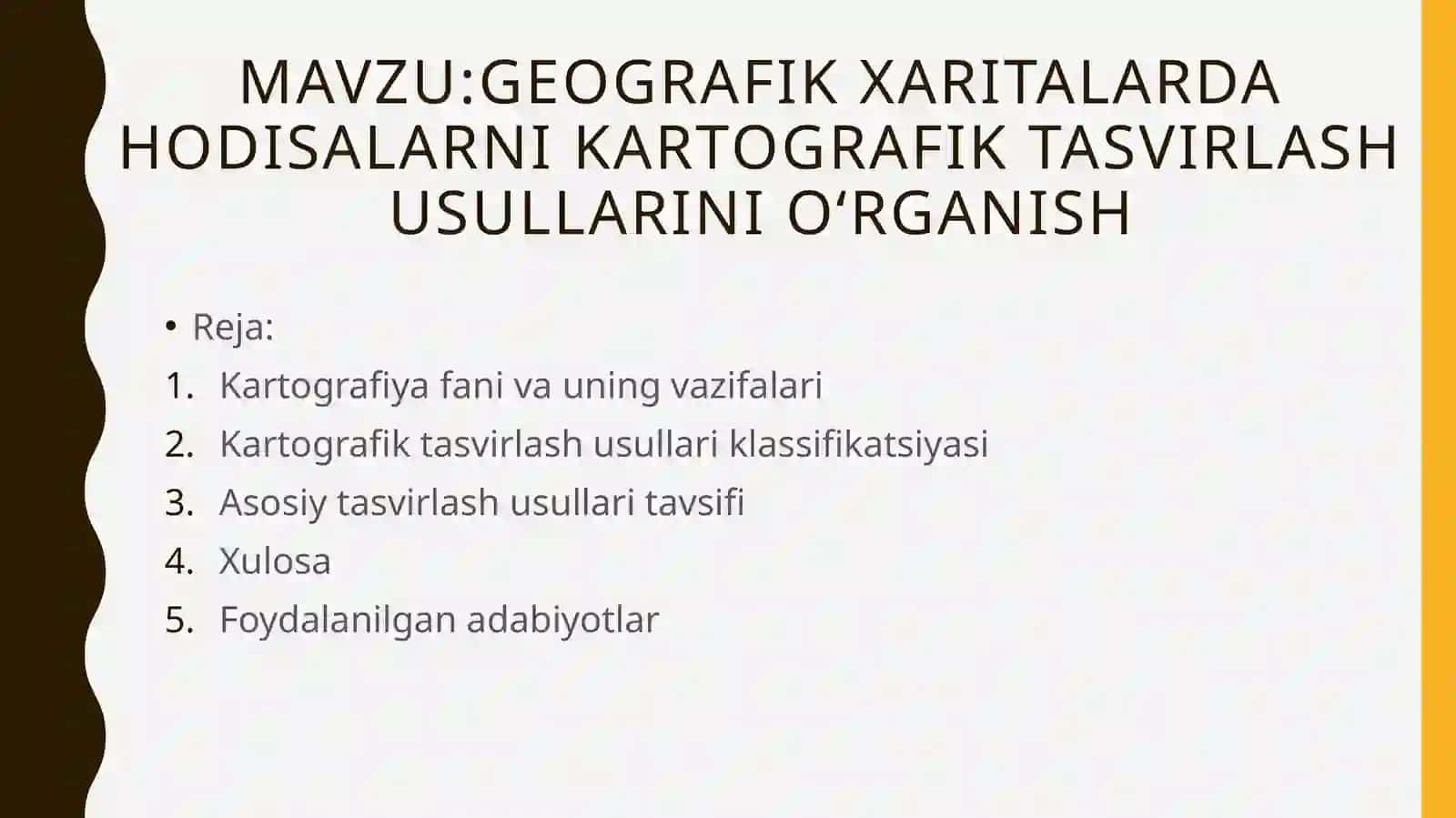 Geografik xaritalar da hodisalar nikartografik tasvirlash usullarini o‘rganish 2