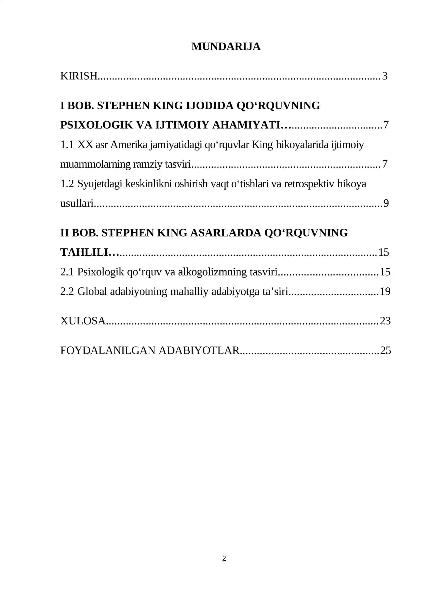 Stephen King asarlarida qo’rquvning ifodasi 2