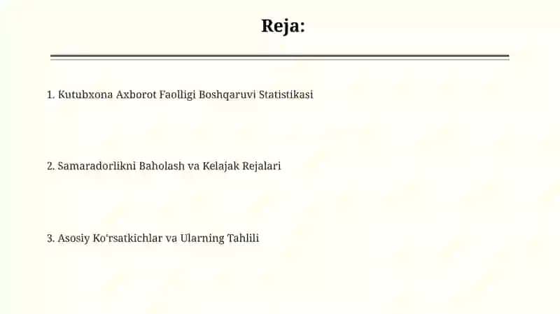 Kutubxona axborot faoliyati menejmenti statistikasi 2