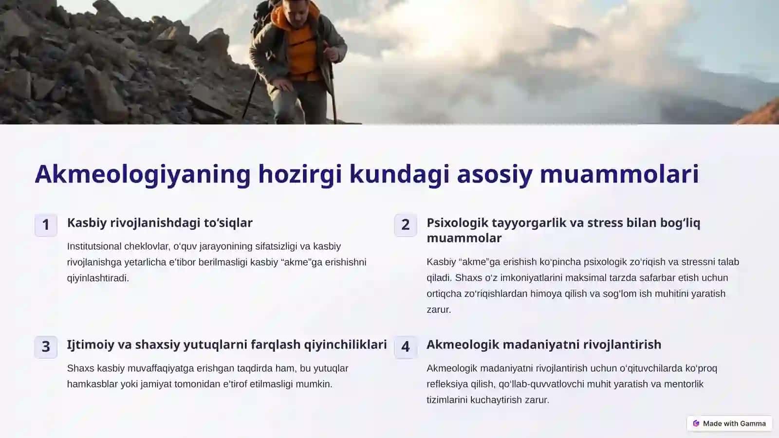 Akmeologiya fani doirasidagi tadqiqotlar 2