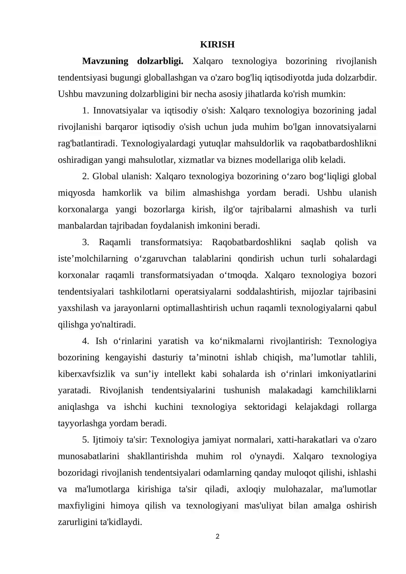 Xalqaro texnologiya bozorining rivojlanish tendensiyasi 2