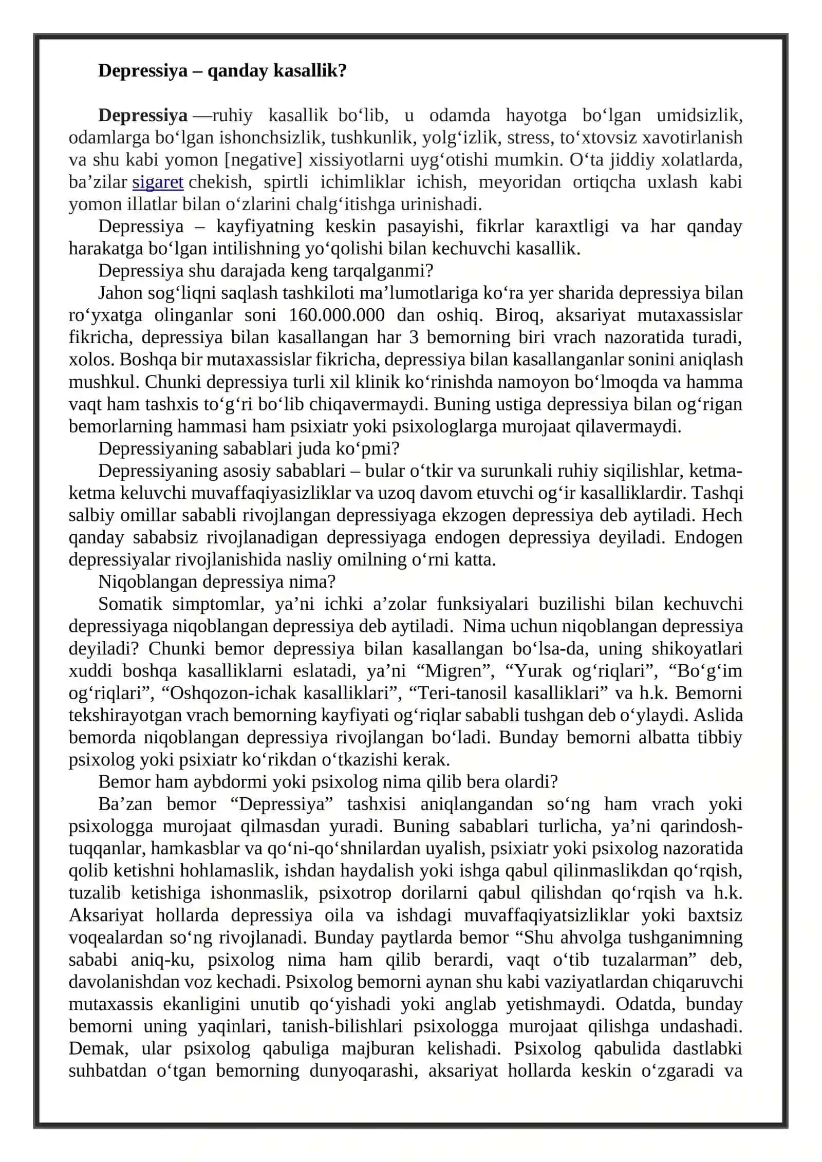 Depressiya kasalligi 2
