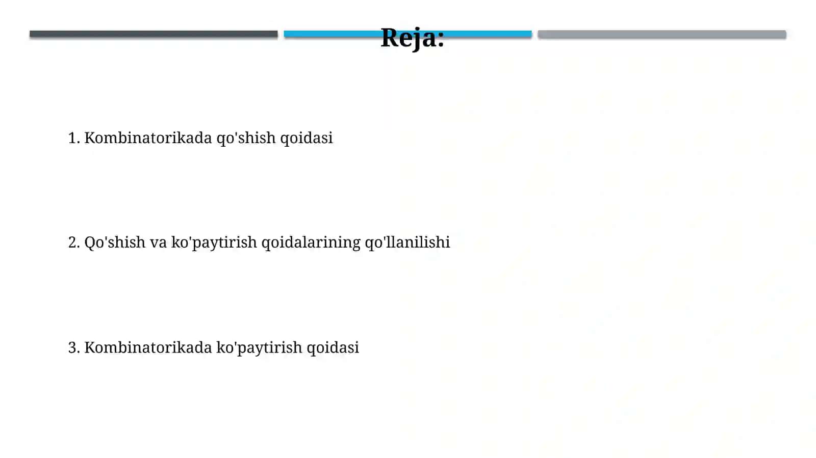 Kombinatorikada qo'shish va ko'paytirish qoidasi 2