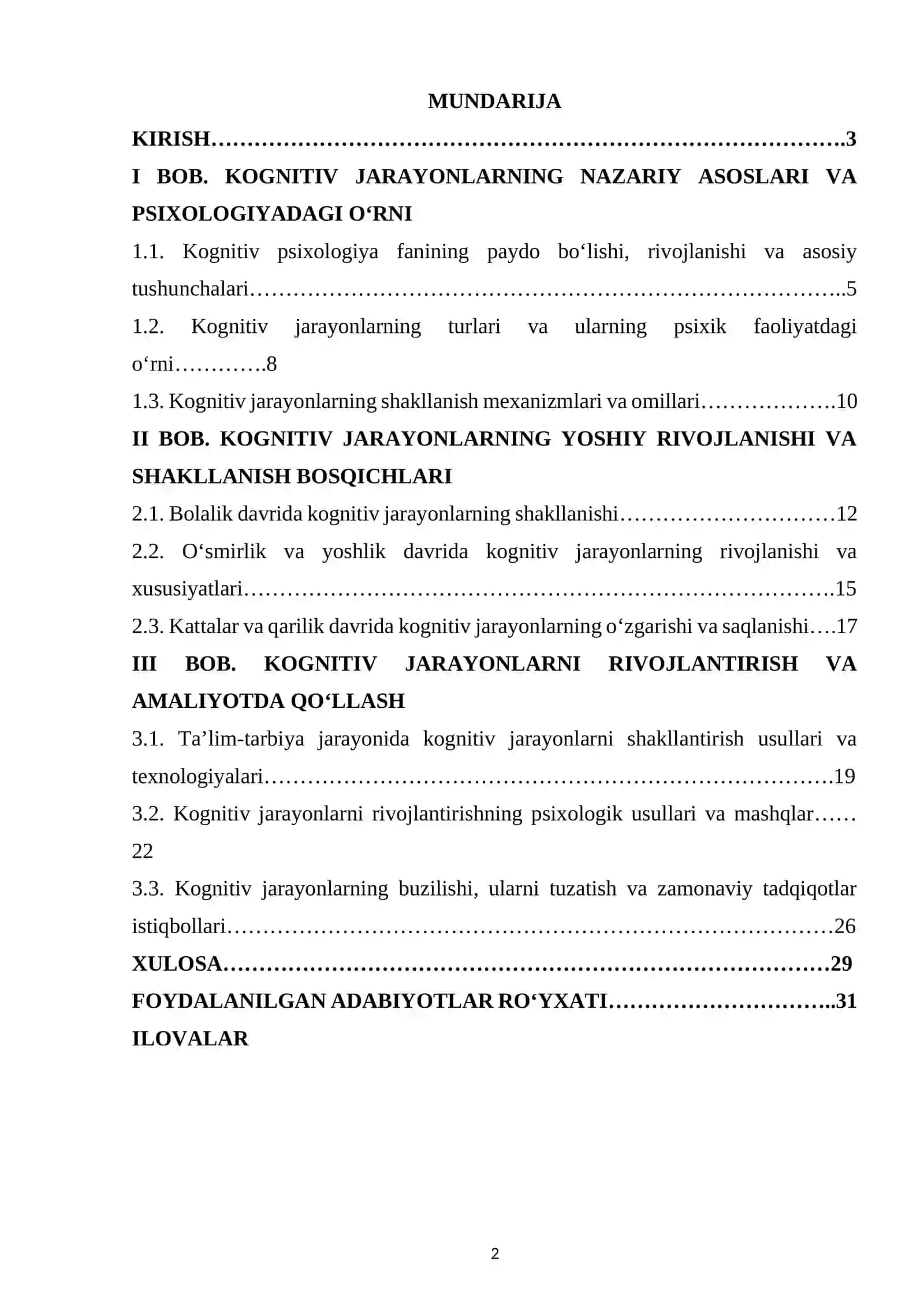 Kognitiv jarayonlarning shakllanishi. 2