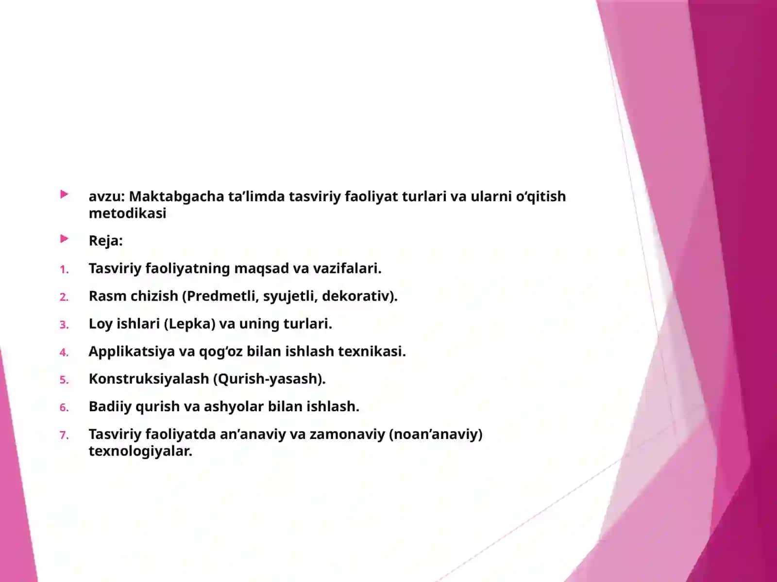Maktabgacha ta’limda tasviriy faoliyat turlari va ularni o‘qitish metodikasi 2