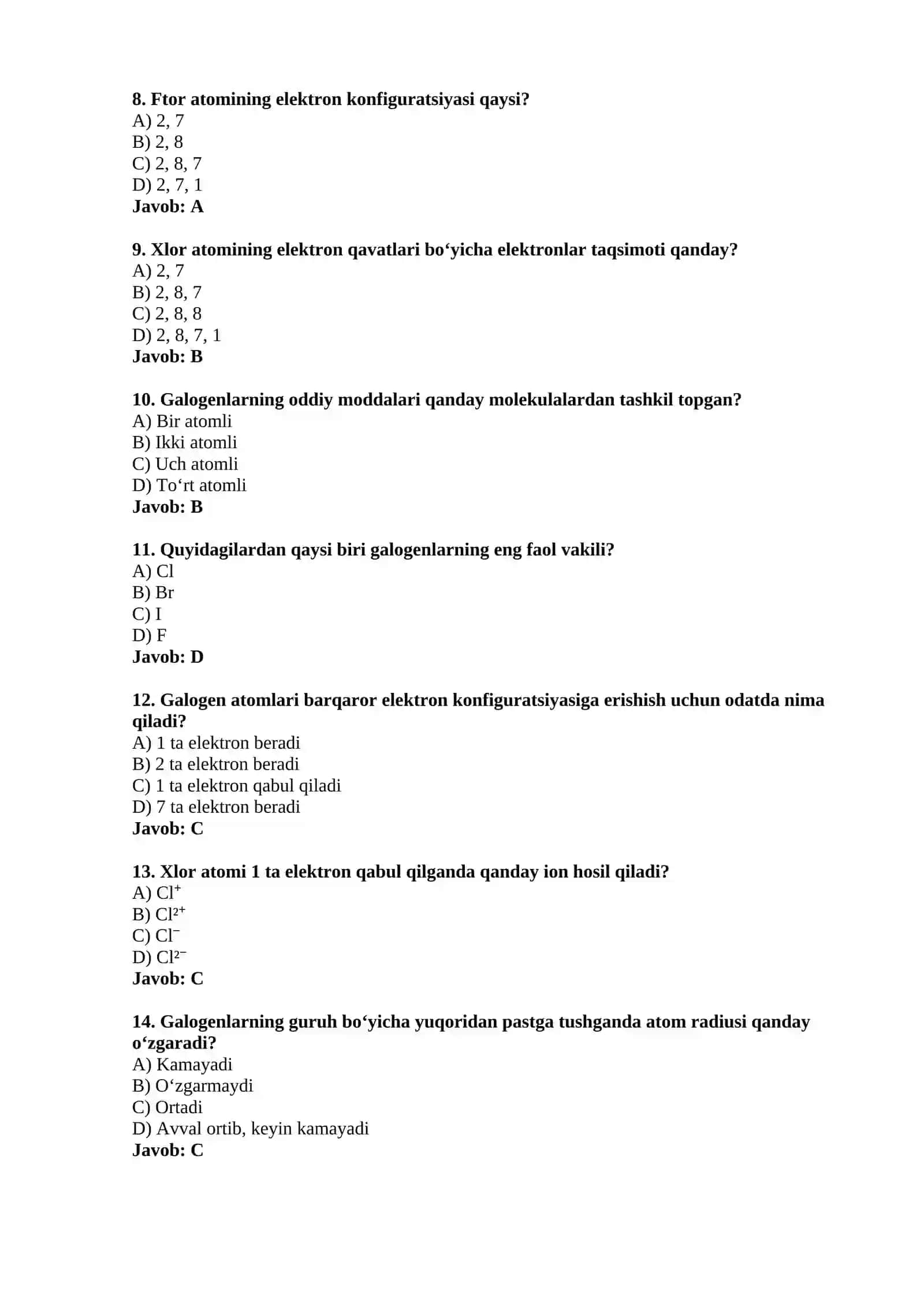Galogenlarning davriy sistemadagi o‘rni. Atom tuzilishi 2