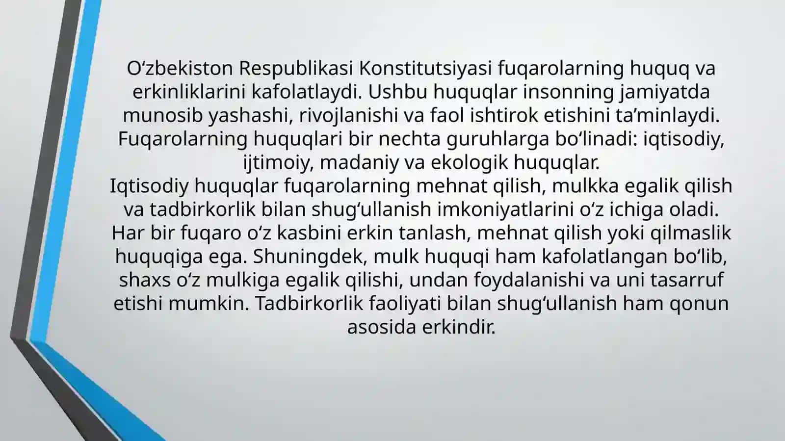 O‘zbekiston Respublikasi fuqarolarining iqtisodiy, ijtimoiy, madaniy va ekologik huquqlari 2
