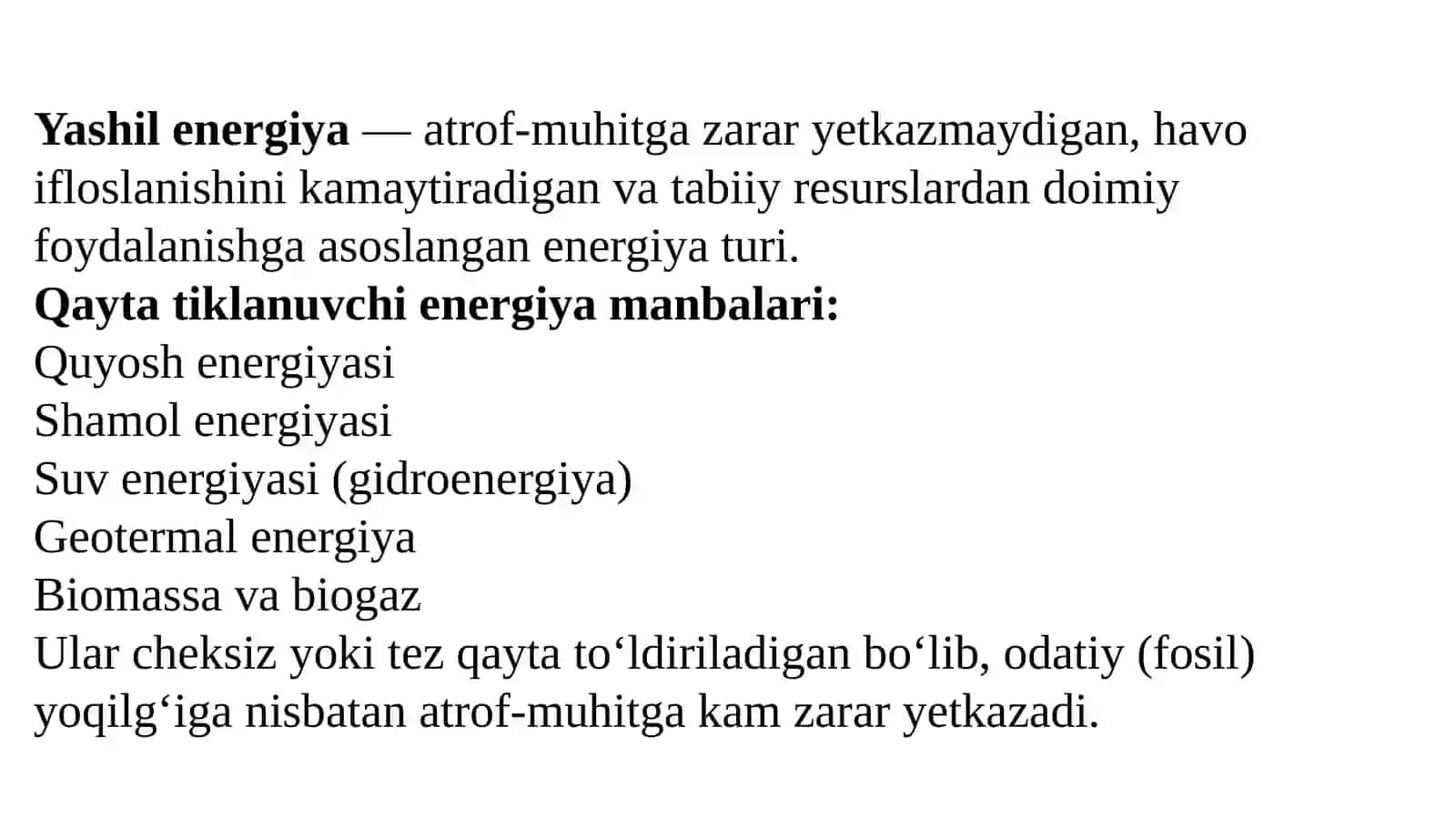 Yashilenergiya, qaytatiklanadigan energiyaning rivojlanishi va istiqboli 2