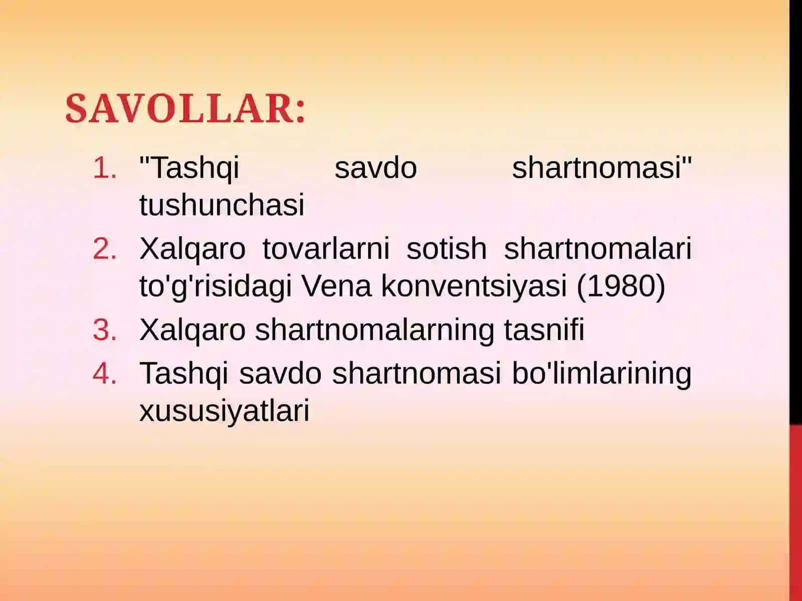 XALQAROSAVDONING RIVOJLANISH TENDENSIYALARI:SHARTNOMALAR 2