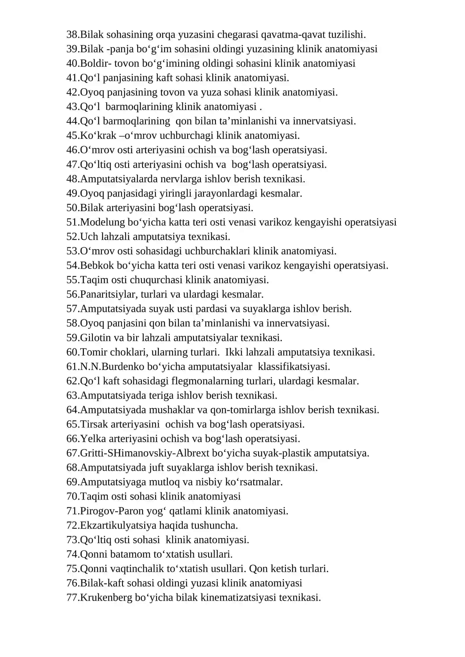 Klinik anatomiya fanidan 3 kurs talabalari uchun 2