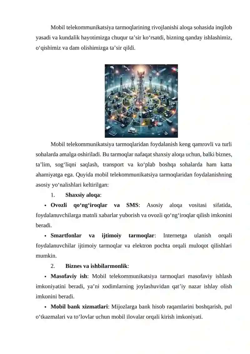 Mobil telekommunikatsiya tarmoqlari 2