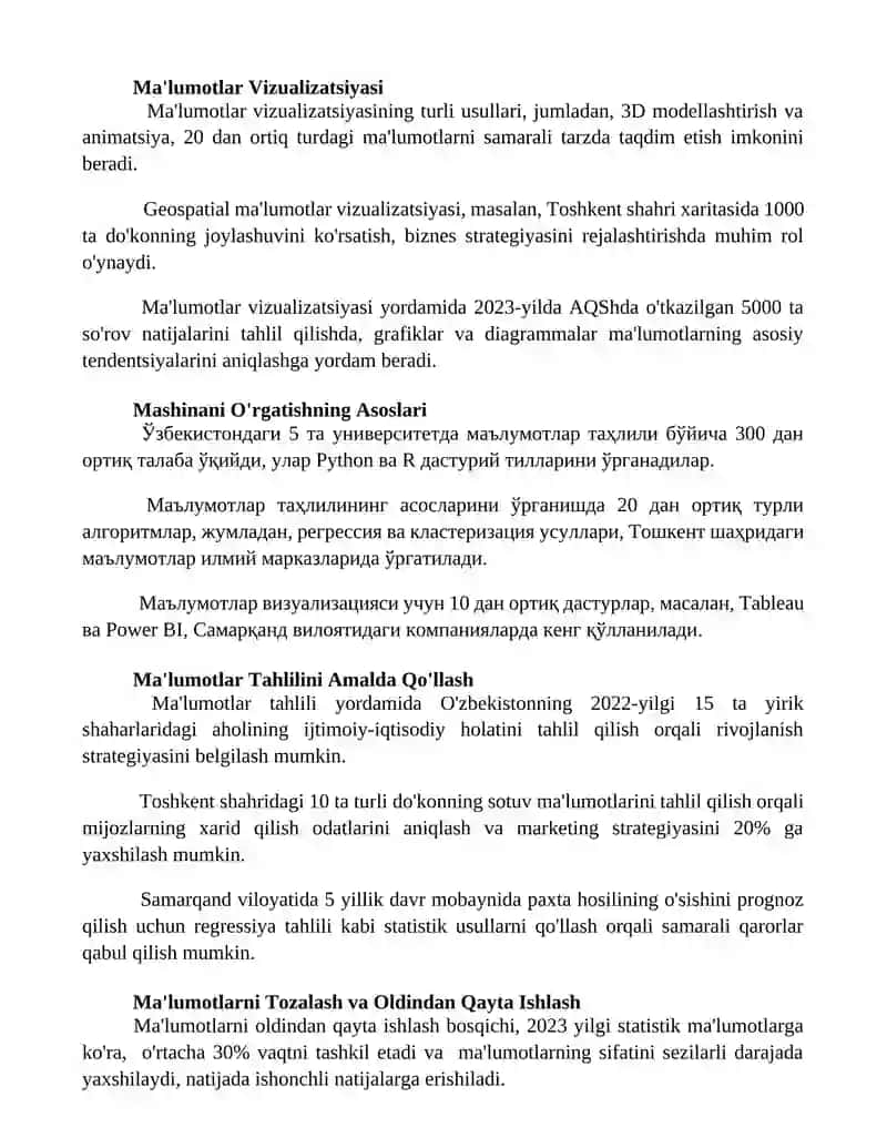 Ma'lumotlarni tahlil qilish asoslari 2