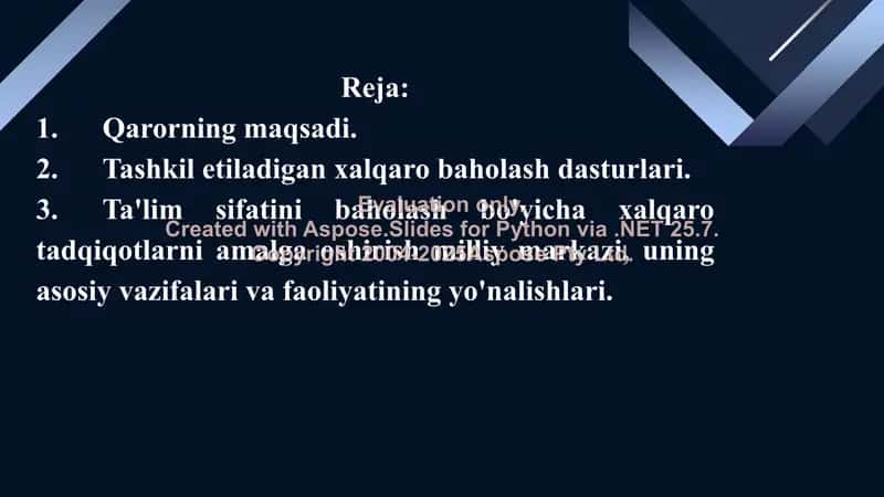 Ta'lim tizimida ta'lim sifatini baholash sohasidagi xalqaro tadqiqotlarga tayyorgarlik ko‘rish va tashkil etish 2
