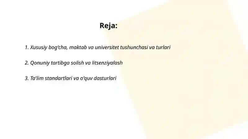 Xususiy bogʻcha maktab universitet haqida 2