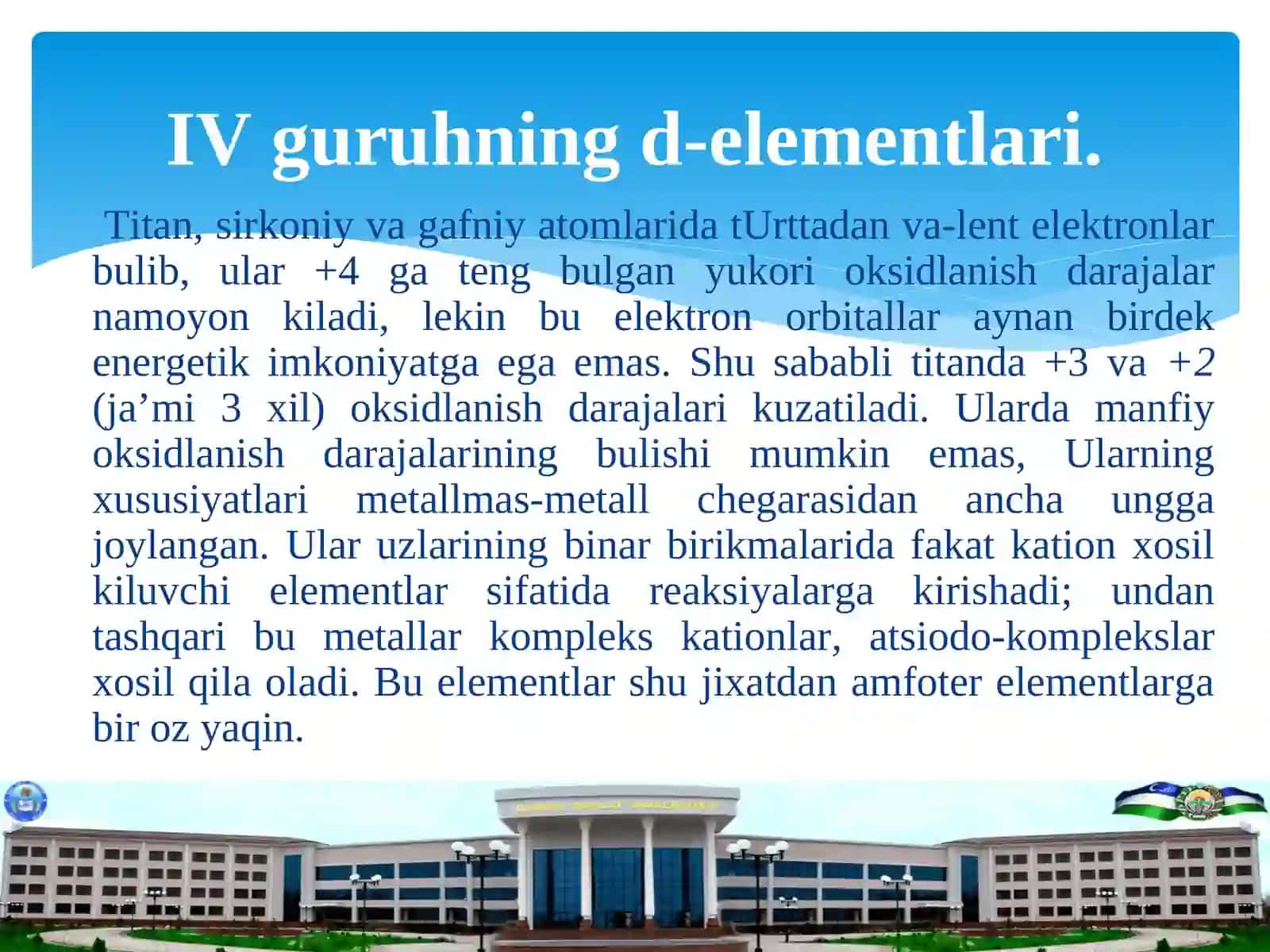 IV guruh qo'shimcha guruhcha   elementlari. Titan sirkoniy va gofniy 2
