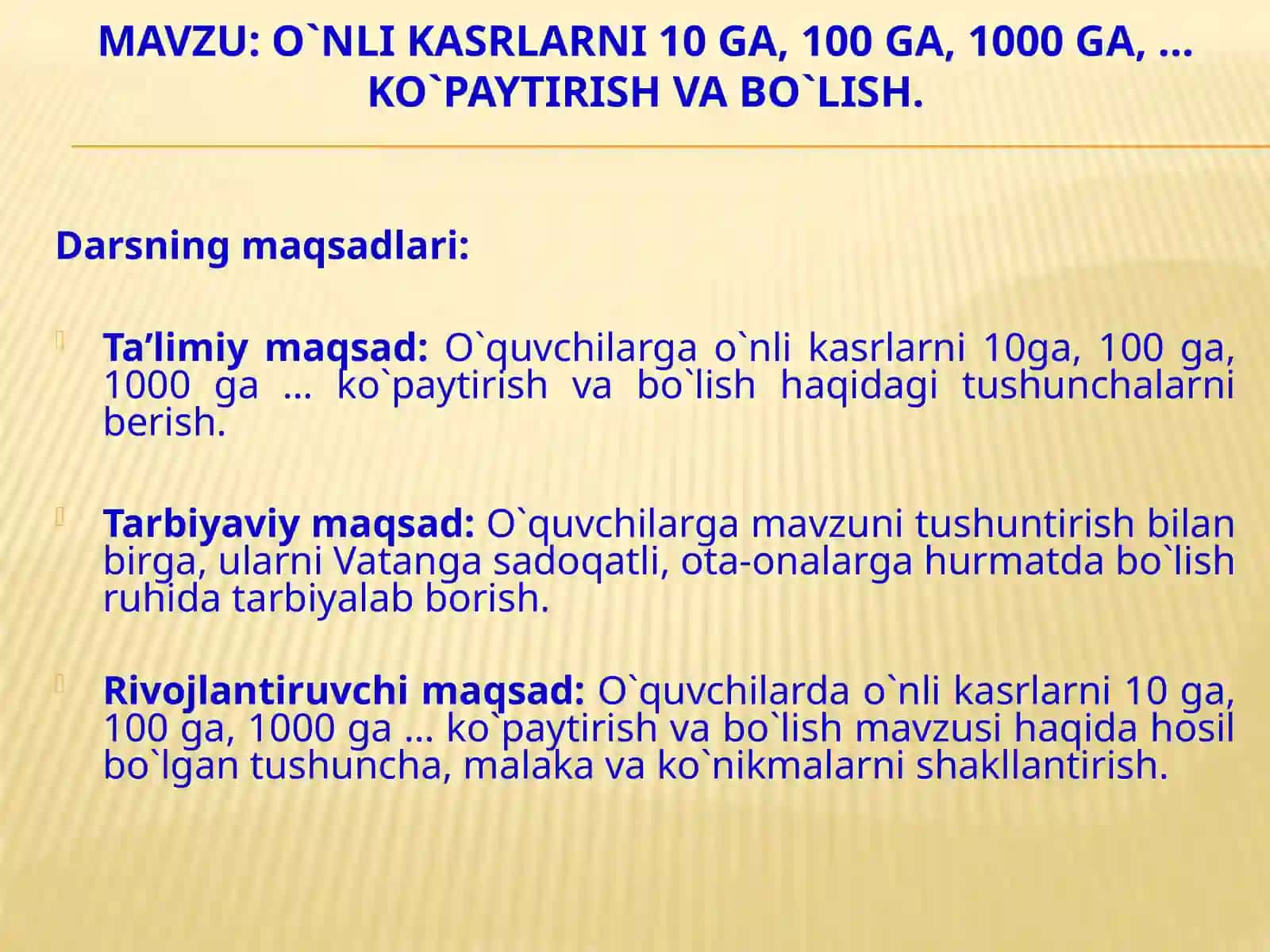 O`nlikasrlarni10ga, 100ga, 1000ga KO’PAYTIRISH 2