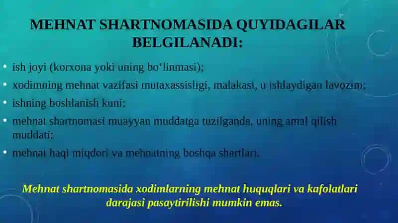 MEHNAT SHARTNOMASINI TUZISH, O‘ZGARTIRISH VA BEKOR QILISH 2