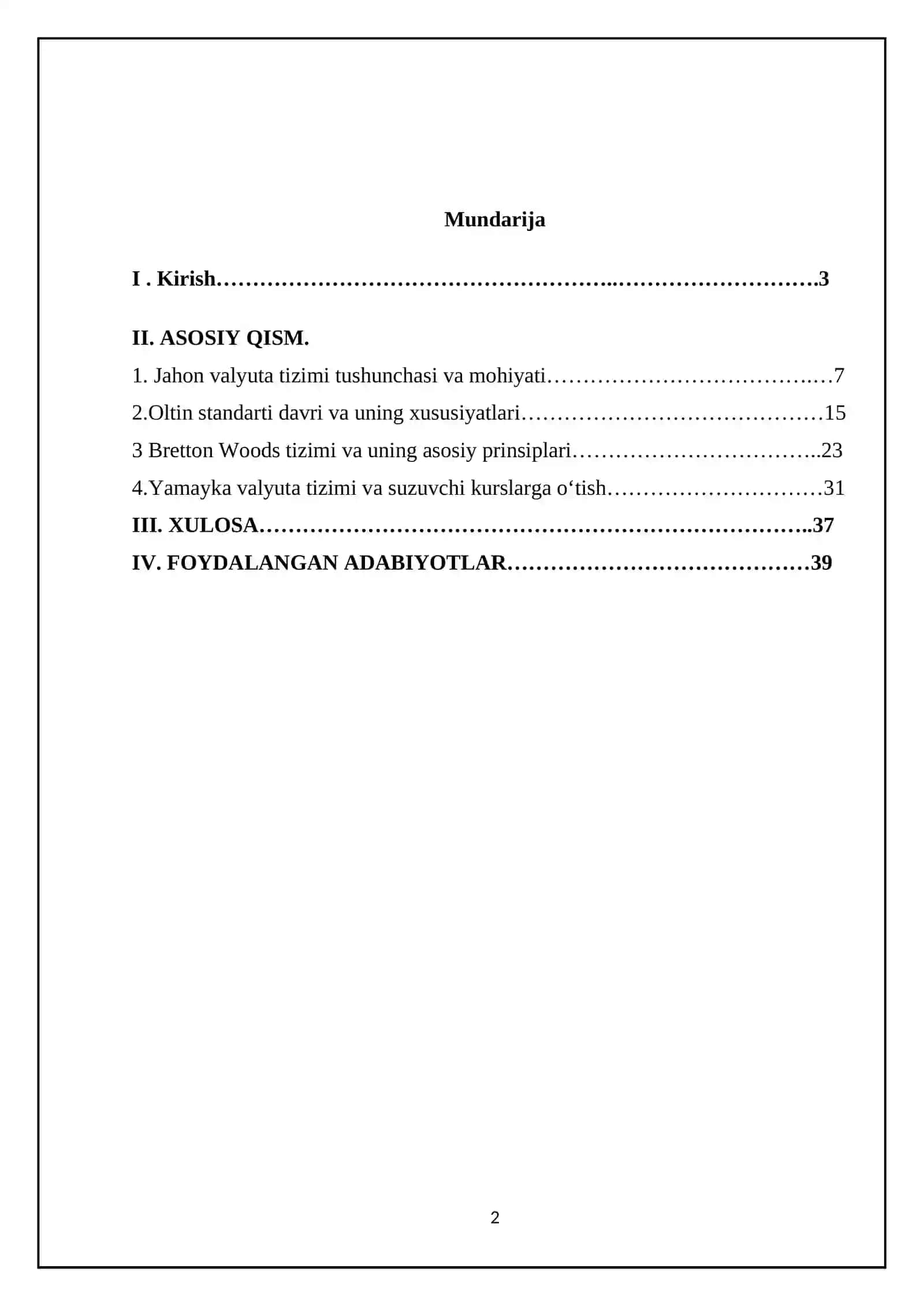 Jahon valyuta tizimi: rivojlanish jarayonlari va zamonaviy holati. 2