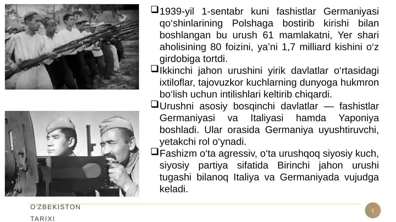O‘zbekiston Ikkinchi jahon urushi yillarida (1941-1945 yillar) 2
