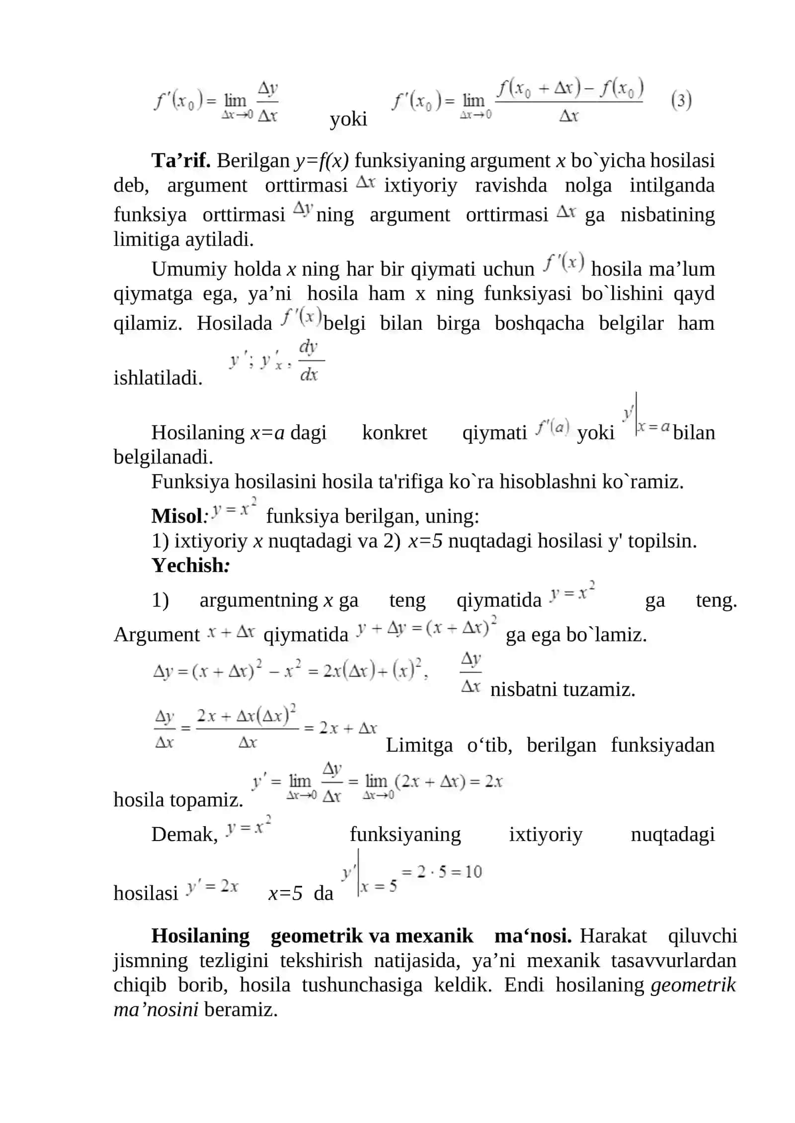 Funksiya hosilasi 2