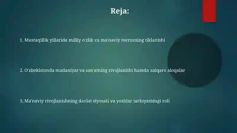Mustaqillik yillarida O‘zbekistondagi ma’naviy va madaniy taraqqiyot 2