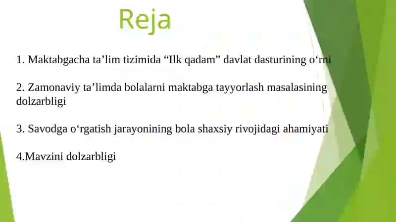 Ilk qadam”davlat dasturi asosida bolalarni savodga o’rgatish va maktabga tayyorlash 2