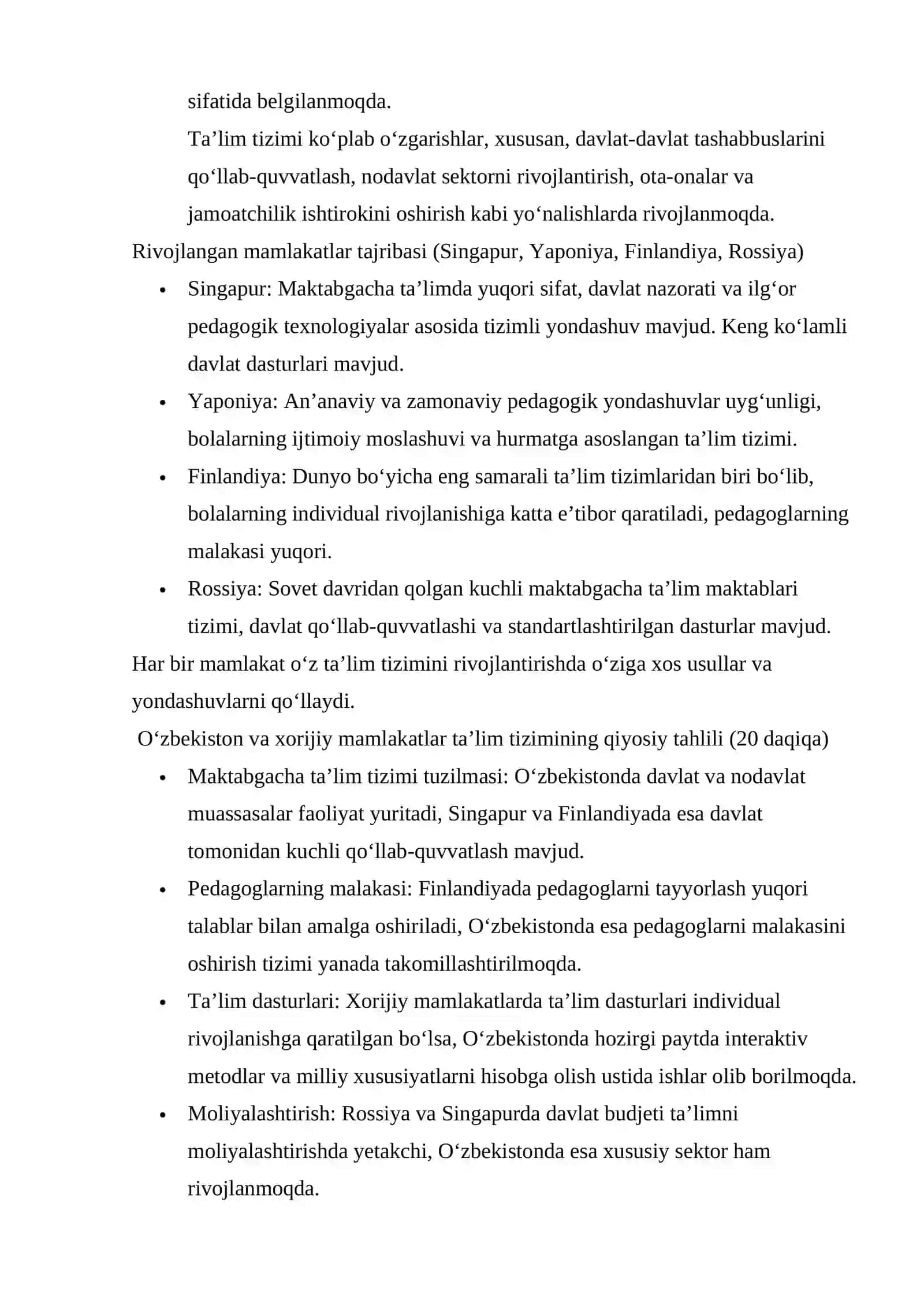 O‘ZBEKISTON VA XORIJIY TAJRIBALAR QIYOSIY TAHLILI 2