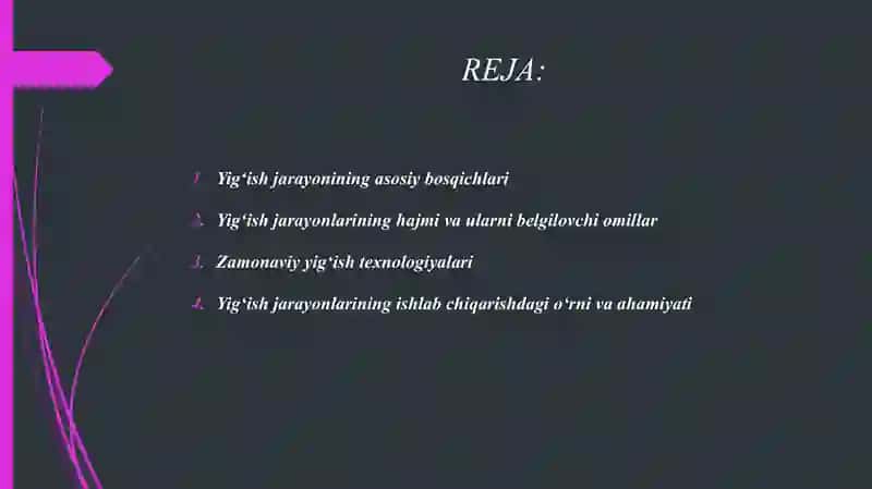 MASHINA VA MEXANIZMLARNI ISHLAB CHIQARISHDA YIG'ISH JARAYONLARINING HAJMI VA O'RNI. 2