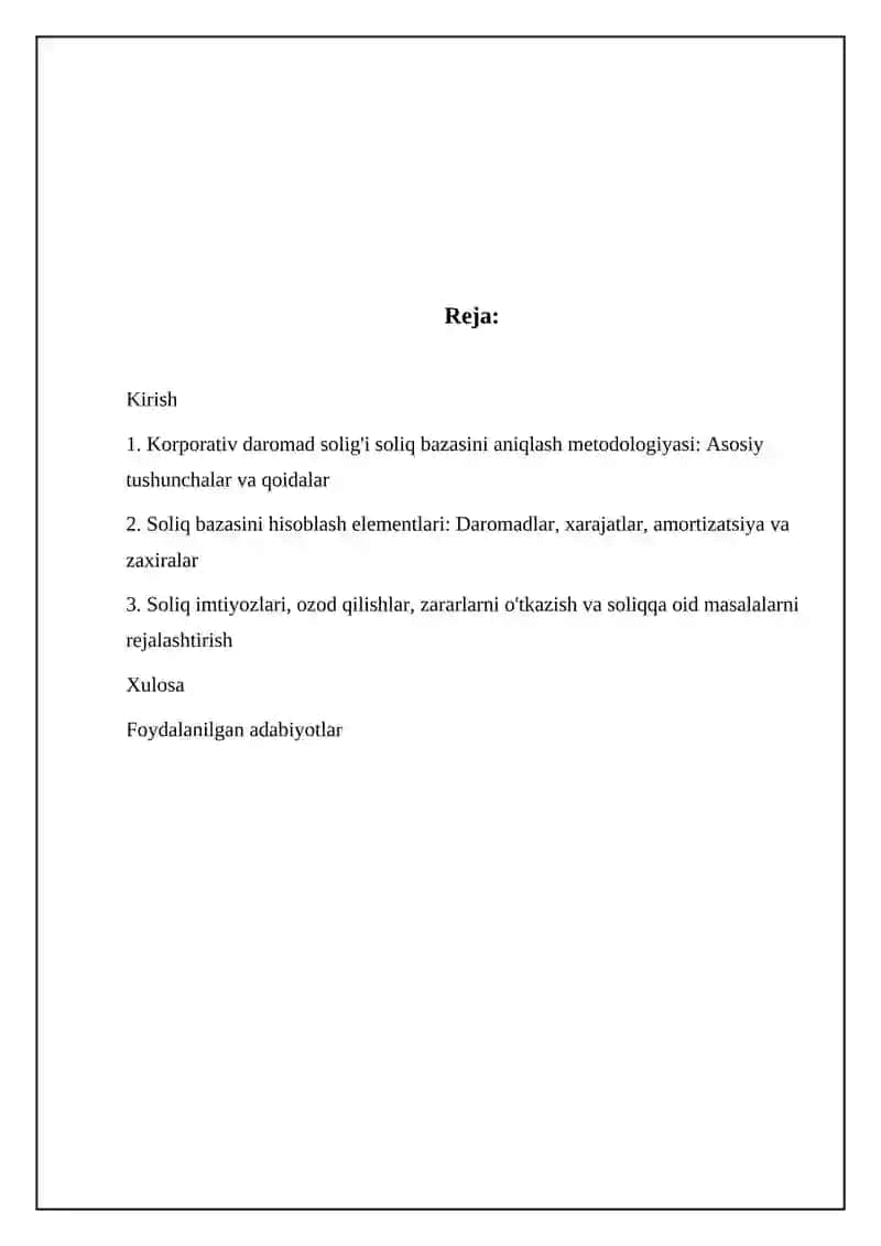 Korporativ daromad solig'i soliq bazasini aniqlash metodologiyasi 2