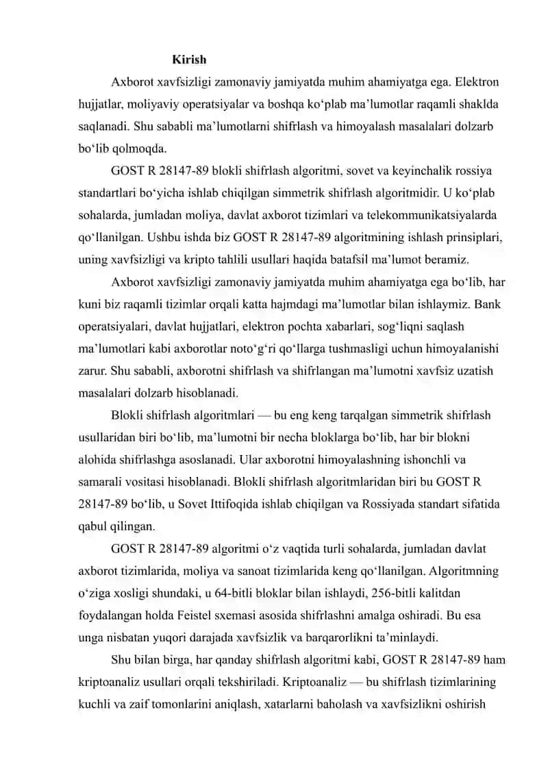 GOST R 28147-89 BLOKLI SHIFRLASH ALGORITMI VA UNING KRIPTO TAHLILI 2